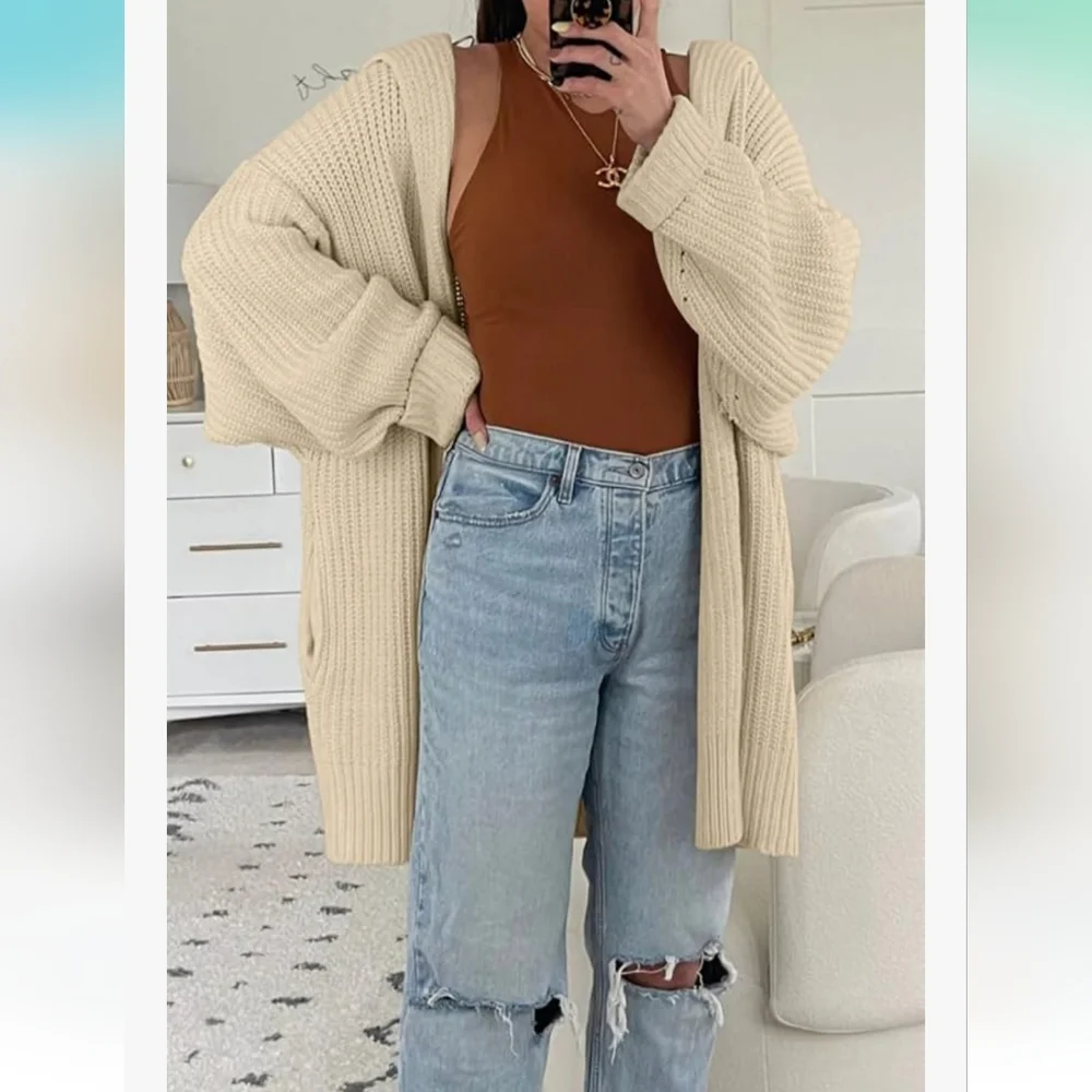 Amazon Cream Chunky Knit Cardigan Sweater - Picture 2 of 2